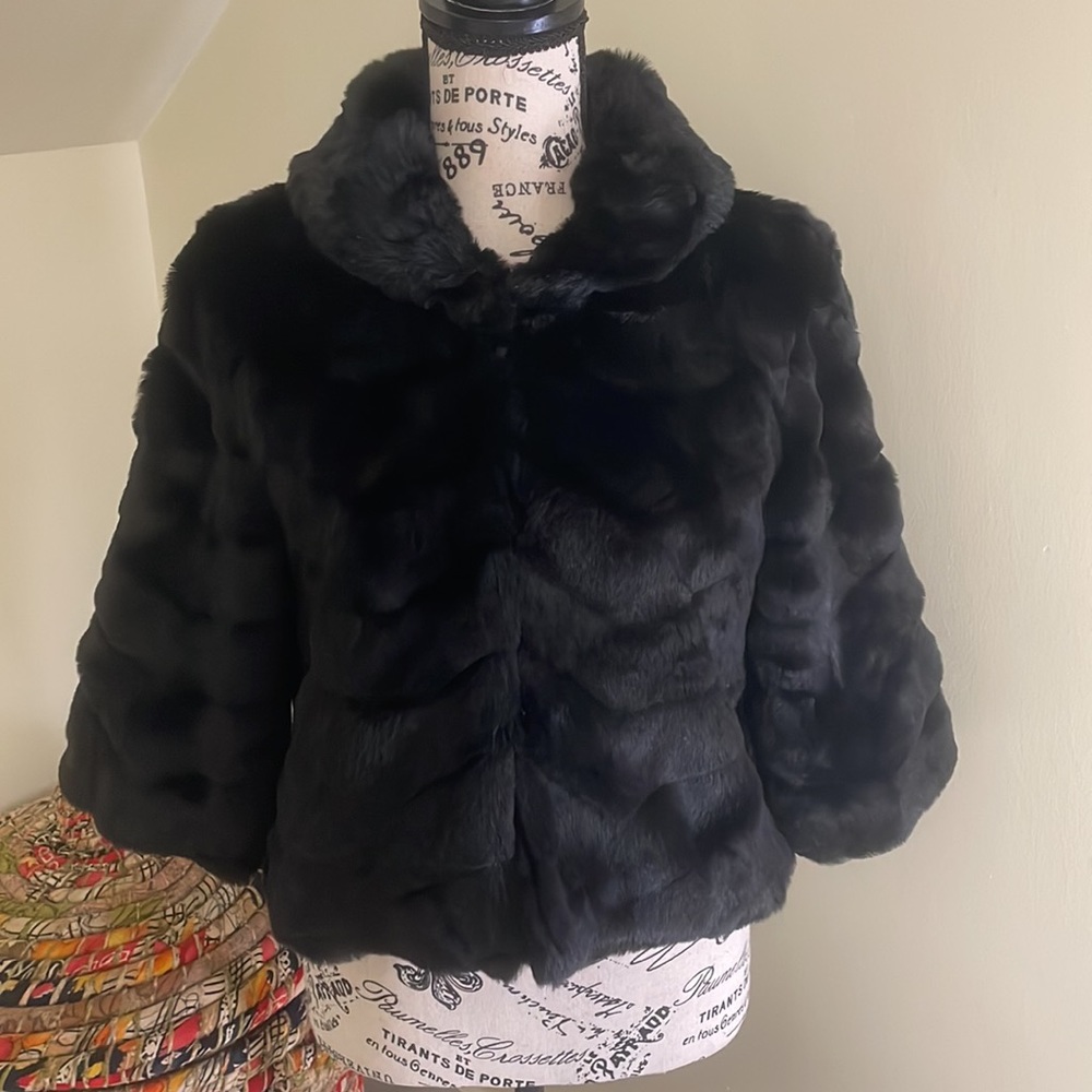 Alex Marie Black Faux Fur Cropped Coat EUC SZ S